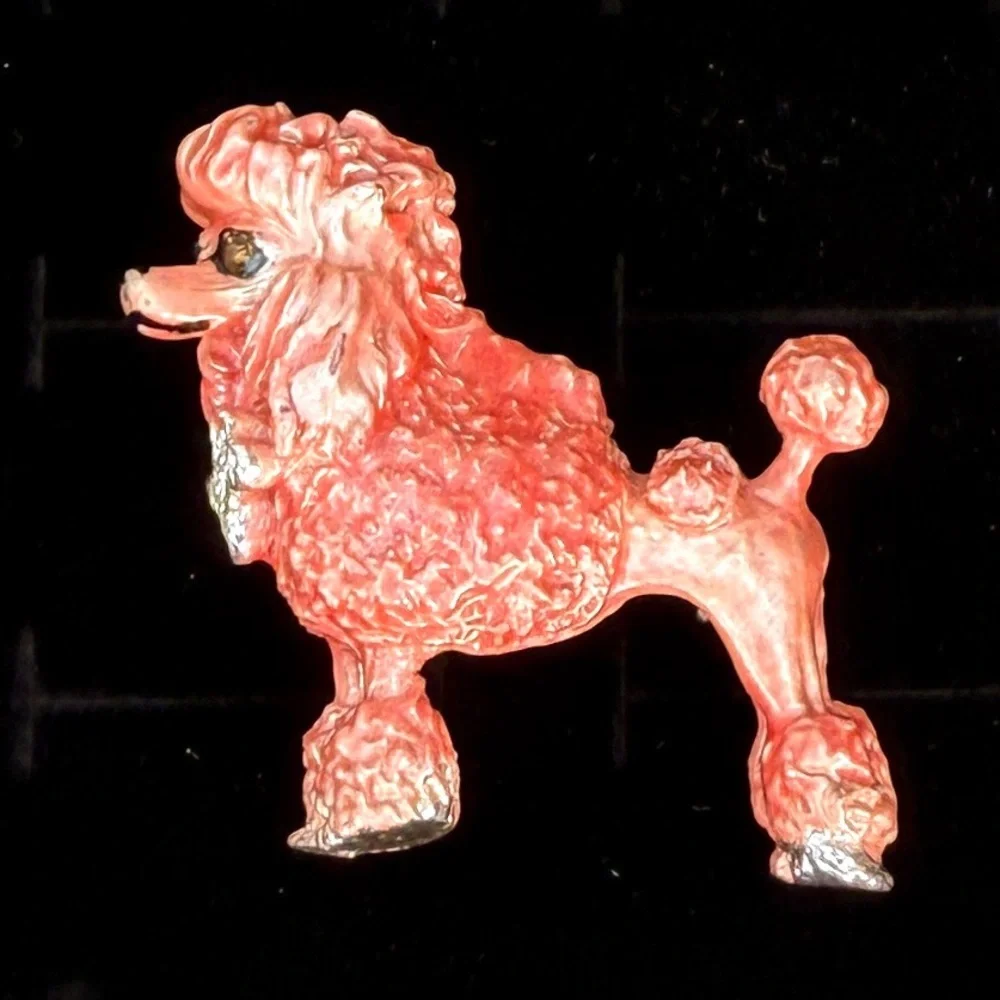 Vintage, elegant, pink Dog Poodle Brooch